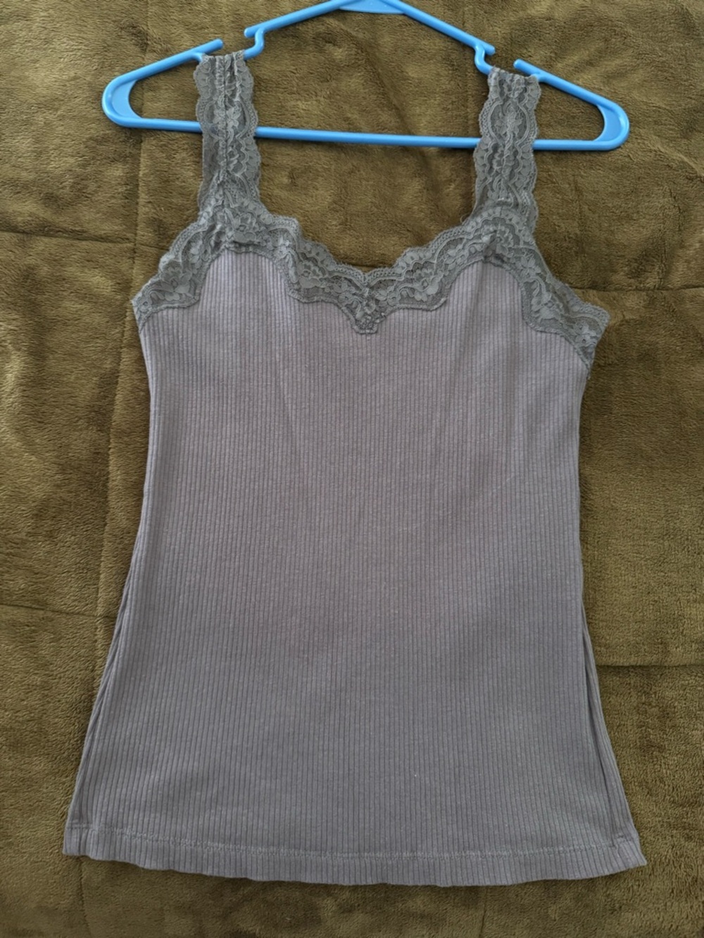 Maurices Ribbed Lace-Trim Cami Tank Top - Purple Gray